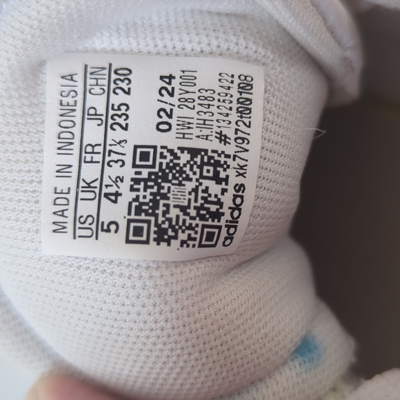 Adidas VL Court 3.0 Skateboard Lace-Up Leather Sneakers Big Girl 5 White Pink - Picture 4 of 16